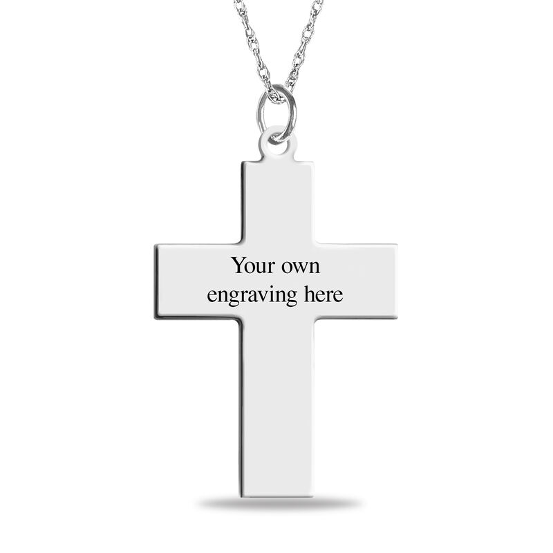 Cross Pendant with Fingerprint Design in 10k White Gold image number null